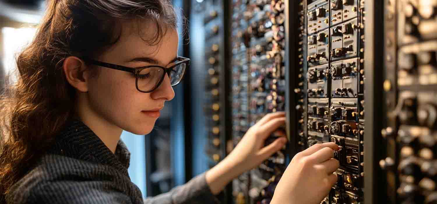 Server room technician restoring encrypted files after a ransomware incident