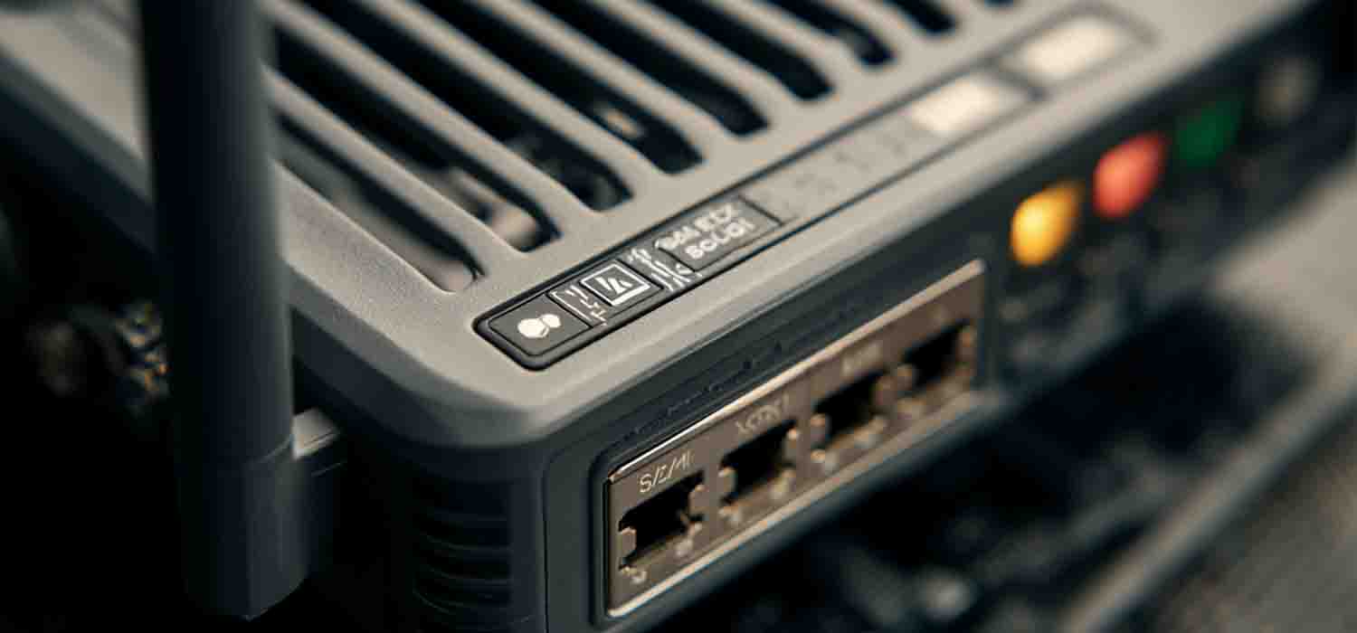 Label showing default network security key on bottom of a router