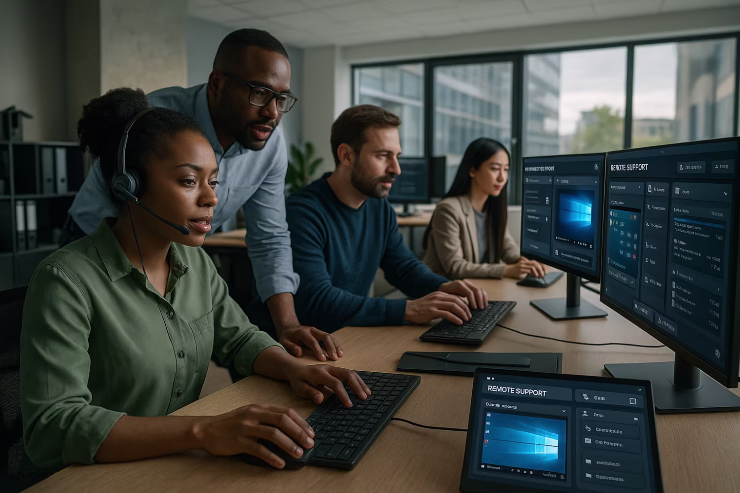 Diverse IT team using remote support software