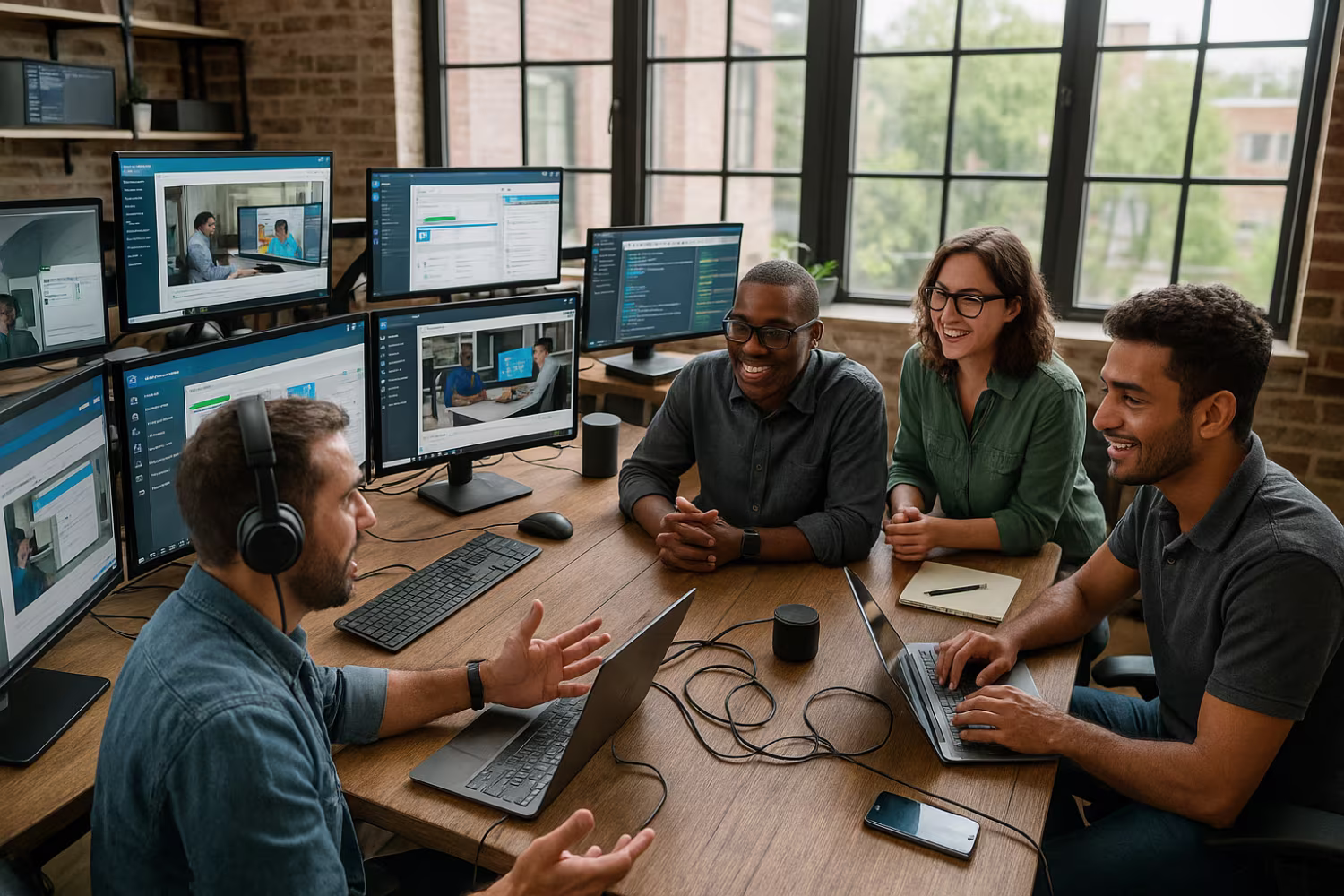 Diverse team using remote IT support software
