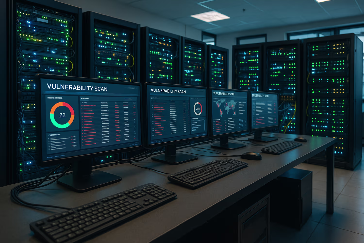 Daytime cybersecurity lab with IT vulnerability scanner
